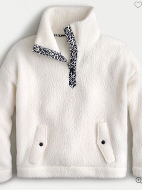 J. Crew Polartec® sherpa fleece leopard-trim snap-collar sweatshirt XXL